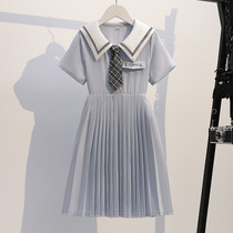  Childrens college style girls summer dress net red western style navy collar little girl skirt 2021 new fried street