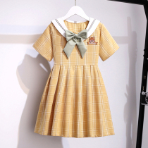 Girl dress college style childrens skirt new summer dress middle child Plaid foreign navy girl princess dress