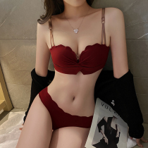 Vi Mei Yu Red year married underwear suit womens summer small chest gathered thin bra sexy cover