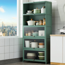 Kitchen rack floor-to-floor multi-layer storage rack bamboo multi-function with door to put pot dishes seasoning storage cabinet solid wood