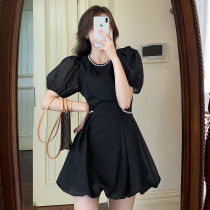  2021 summer French gauze temperament fashion niche design sense waist dress short skirt Hepburn style small black skirt