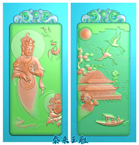 Peony flower Guanyin brand double-sided jade carving figure Song crane phoenix fine carving figure antique brand head Shanshui station Guanyin card on both sides