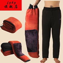 Middle-aged and elderly men and women thickened cotton-wadded trousers winter elderly warm pants inside and outside wear layer plus velvet high-waisted shen dang