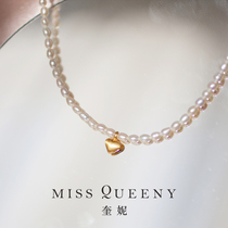 Miss Missqueeny Miss Quinney Natural Xiaomi Pearl Pearl Necklace LOVE SHORT CHAIN WOMAN LOCK BONE CHAIN NECK CHAIN PENDANT
