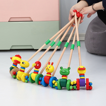 Children push push music wooden single rod toddler trolley toy 1 year old baby 2-3 years old and a half baby boys and girls