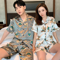 Couple pajamas womens summer ice silk short-sleeved casual thin section 2021 new mens silk homewear suit