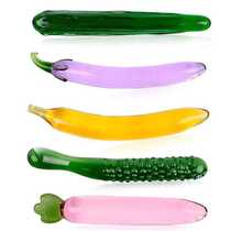 Color crystal glass fruit and vegetable shape vaginal plug stick female vibrator cucumber radish eggplant vibrator