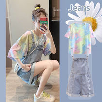 Single size womens set 200kg fat MM denim pants shorts loose T-shirt summer Net red super fire set age