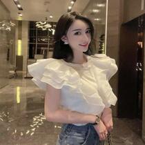 T-shirt female design sense niche Korean ruffles French fashion foreign style simple thin summer body shirt top tide