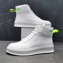 Genuine leather high-top sneakers mens thick bottom heightening casual fashion British white shoes trend new all-match high-top shoes