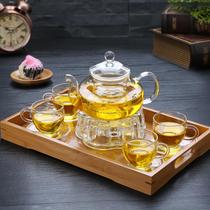 Heat-resistant glass flower tea pot Tea set Fruit teapot afternoon tea tea maker Candle heating base Household