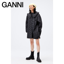 Ganni womens 2021 autumn and winter new double-breasted doll collar quilted plaid cotton jacket F6852252
