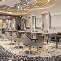 Net Red Barber shop marble mirror table double-sided stainless steel hairdressing mirror hair salon special hair cutting perm table with lamp