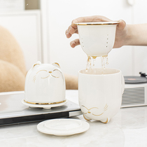 Creative cartoon lucky cat mug ceramic office tea tea water separation with filter couple water Cup customization