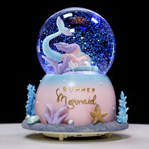 Crystal ball music box Night light music box Rotating mermaid princess girl Child girl birthday gift ornament