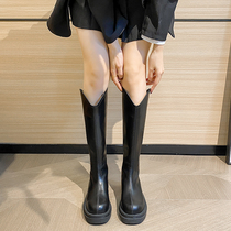 2021 autumn season Fat sister Long boot rider boots small sub coarse leg v mouth long cylinder boot big code Long boot 41 1 43