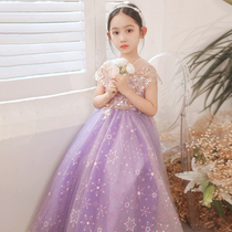 Purple girl dress Princess dress childrens high-end birthday flower girl Wedding Girl host piano costume