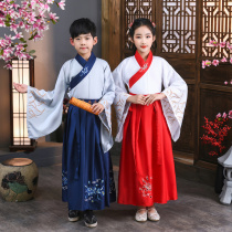 Childrens ancient clothes Hanfu ethnic clothes boys Guoguo Hanfu book children acting out the ancient wind handsome qi 2022 new summer clothes