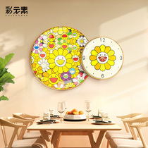 Watch Living room Creative Net Red Sunflower Restaurant Home Fashion round clock Wall hanging Wall Clock Composition Decorative Painting