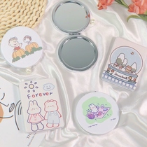 Mini foldable leather small mirror Portable mirror Makeup mirror Cute portable folding mirror round square double-sided mirror