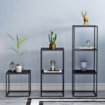 Nordic Plaid Shelve Multilayer Combined Shelf Minimalist Modern Corner Shelf Frame Iron Art Flower Shelf Floor Lattice Shelf