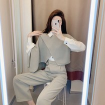 Gangfeng retro autumn new womens 2021 long-sleeved shirt shirt blouse straight trousers Yangqi shawl tide