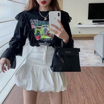 Spring and summer 2021 new womens suit loose print long sleeve top high waist stitching skirt two-piece ins