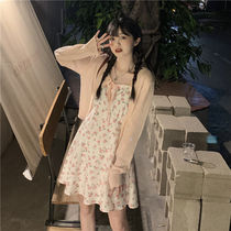2021 new summer students cute fashion Joker short coat can sweet salt floral sling dress