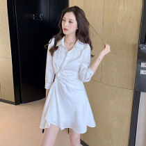 Niche design pleated shirt dress set womens white vest with fresh waist skirt two-piece set