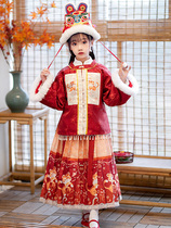 Hanfu girl winter dress New year dress female treasure winter Chinese style Tang suit children Red New Year dress winter festive suit