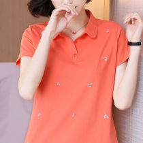 Pure cotton short-sleeved T-shirt womens loose summer 2021 new trendy thin polo shirt embroidered top bottoming shirt womens clothing