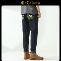 GoColman tannen jeans Mens summer boomer embroidered slim fit small straight drum Lightly Fermented color Pants