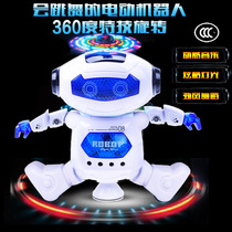 Childrens new dazzle dance robot 360 degree rotation light music dance rotation space early education toy