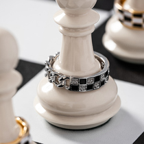 ACC checkerboard ring female ins tide advanced cold wind opening adjustable ring small group tail ring index finger female ring