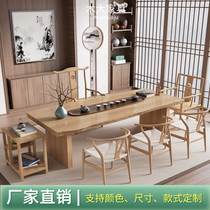 Customize new Chinese tea table and chairs Combined Balcony Zen tea Desk Solid Wood Office Kung Fu Bubble Tea Table Log Large Plate