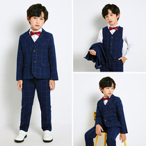 Autumn new boy small suit children English style plaid suit suit suit plus velvet boy Korean dress manufacturer