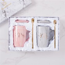 Ceramic couple water cup female student Korean Mark Cup men with lid Spoon Coffee Milk Cup simple gift box set