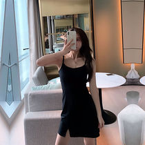Dress womens summer new sexy night sleeveless black skirt womens small body slim suspenders hip small black dress