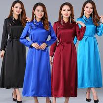 New ladies Mongolian robe long Mongolian element dress traditional silk cotton Mongolian clothing daily life outfit
