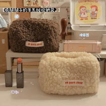 Korea ins cosmetic bag Plush storage bag Lamb hair cute Japanese high Yan value student large capacity pen bag female