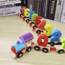 Boys and girls early education puzzle Wooden assembly towing intellectual building blocks Toy car Childrens wooden digital train