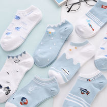Socks summer thin female Korean version of socks cute Japanese trend ins wild student boat socks female socks blue