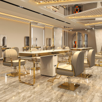 Net Red Barber Shop Mirror Platform Hair Salon Special Hairdresser Mirror Simple Stainless Steel Imitation Marble Cut Hot Dye Mirror