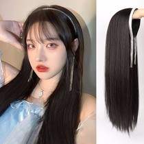 Wig female hair crystal hair hoop U-shaped half head cover long straight hair simulation hair big wave curl hairband wig