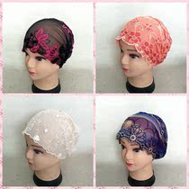 Hui tufted headscarf fashion spring and summer thin lace hat Female Hui headscarf hat Hijab bottoming hat Moon hat