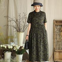 Heavy mulberry silk shirt dress long collar slim flower elegant silk fragrant cloud yarn loose dress summer