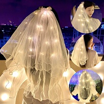 Net red fairy veil burst childrens luminous stall photo props Seaside bride main wedding dress French with lights
