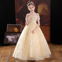 Flower girl wedding little girl dress autumn high-end girl birthday princess dress children puffy gauze piano performance clothing