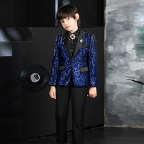 New childrens small Western-style blue sequin performance suit boy walking show gown stage dress dance presenter Western-style clothes
