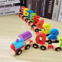 Boys and girls early education puzzle wooden assembly towing intellectual building blocks toy car childrens wooden digital train